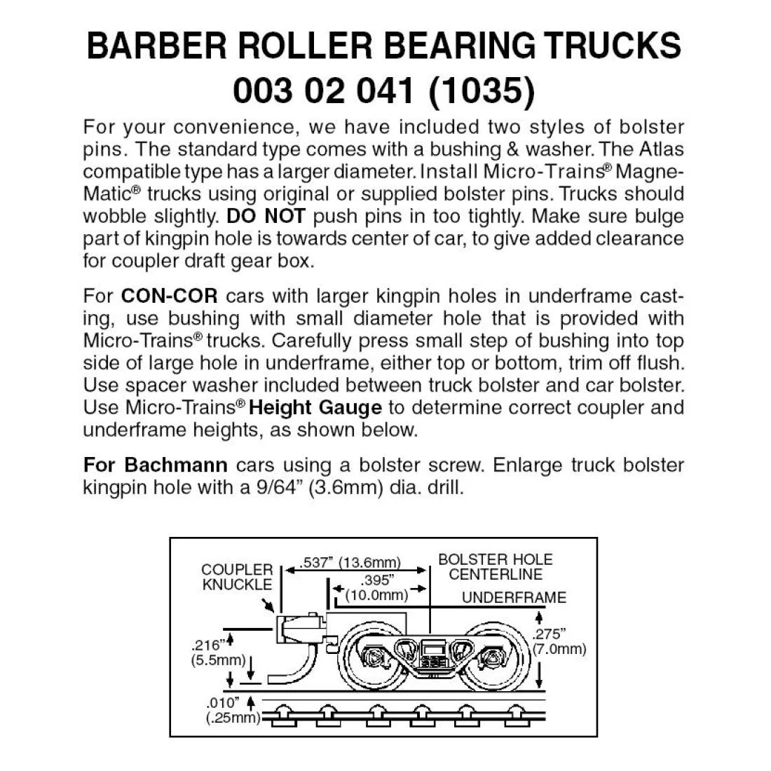 Micro Trains N Scale Barber Roller Bearing Trucks with Short Extension Magne-Matic Couplers 1035