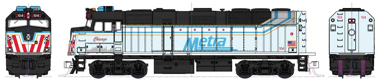 Kato N Scale Metra #104 EMD F40PH "City of Chicago" - DCC