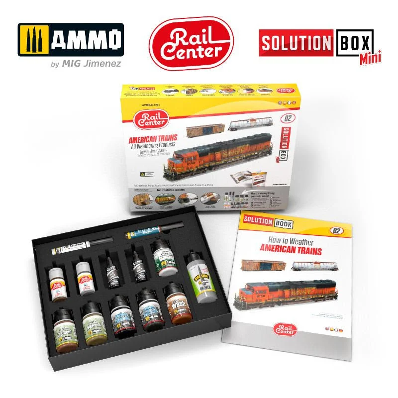 AMMO MIG RAIL CENTER SOLUTION BOX MINI #02 – AMERICAN TRAINS. All Weathering Products - Ammo Mig Jimenez
