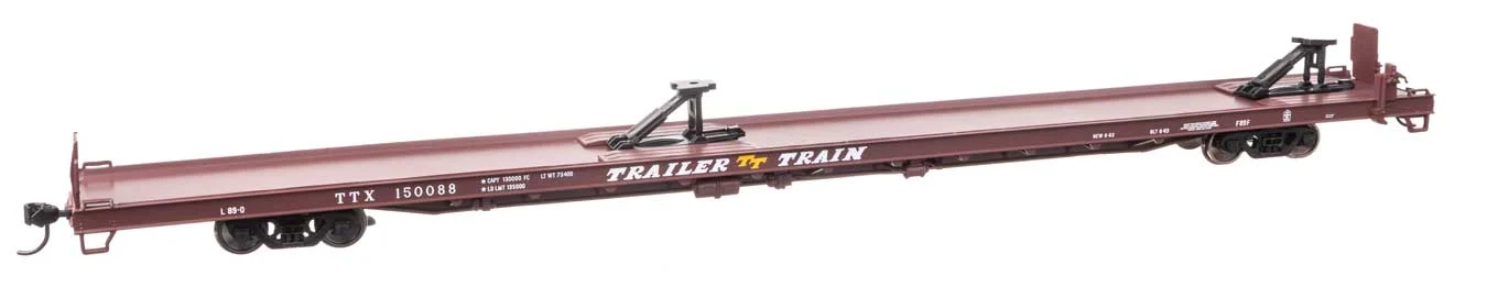 Walthers Mainline HO Trailer-Train #150088 (1960s Brown, 40' Trailer Service) 89' Channel Side Flatcar