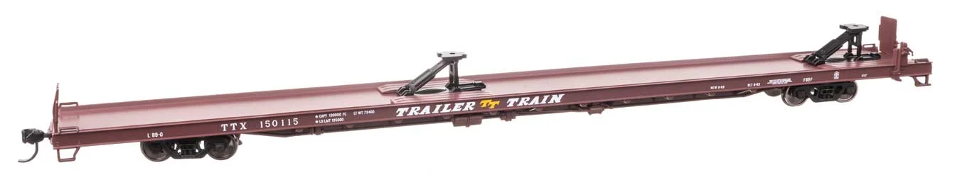 Walthers Mainline HO Trailer-Train #150115 (1960s Brown, 40' Trailer Service) 89' Channel Side Flatcar