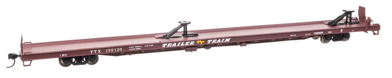 Walthers Mainline HO Trailer-Train #150120 (1960s Brown, 40' Trailer Service) 89' Channel Side Flatcar