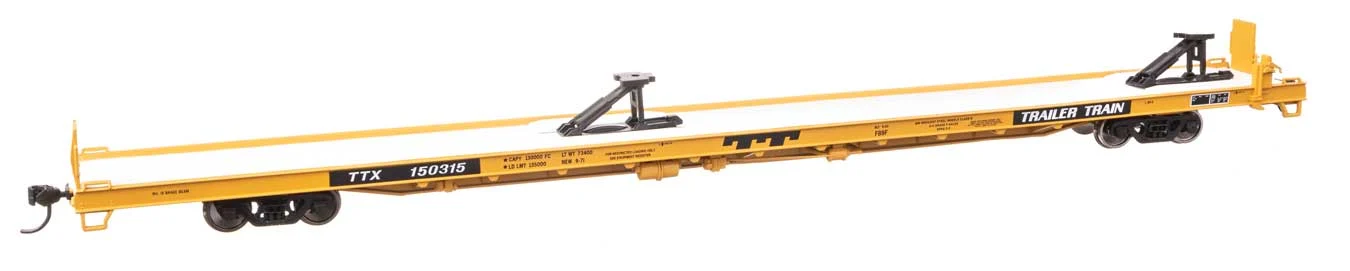 Walthers Mainline HO Trailer-Train #150315 (yellow, black; 40' Trailer Service) 89' Channel Side Flatcar