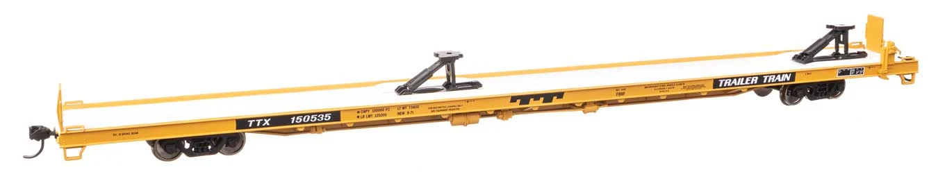 Walthers Mainline HO Trailer-Train #150535 (yellow, black; 40' Trailer Service) 89' Channel Side Flatcar