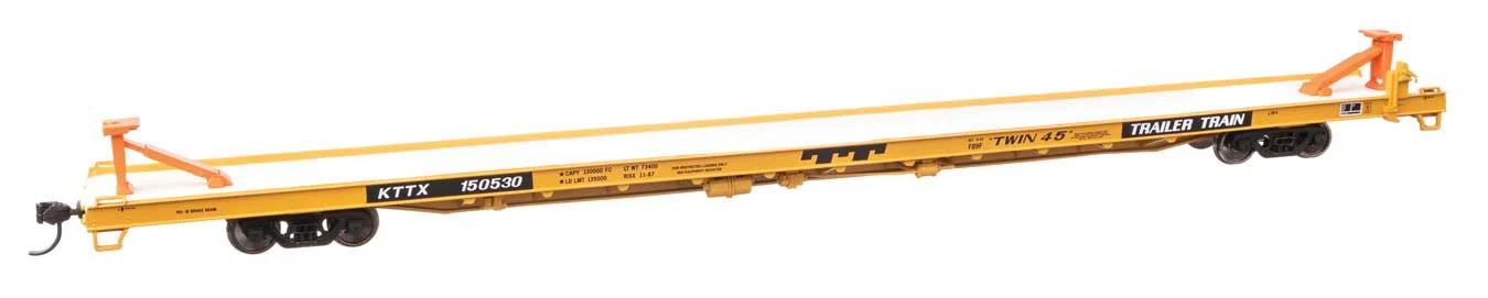 Walthers Mainline HO Trailer-Train KTTX #150530 (yellow, black; Twin 45') 89' Channel Side Flatcar