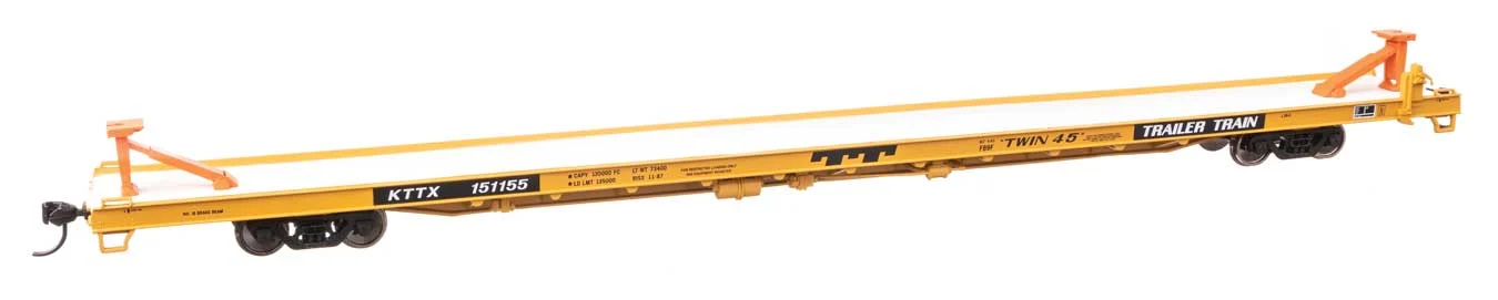 Walthers Mainline HO Trailer-Train KTTX #151155 (yellow, black; Twin 45') 89' Channel Side Flatcar