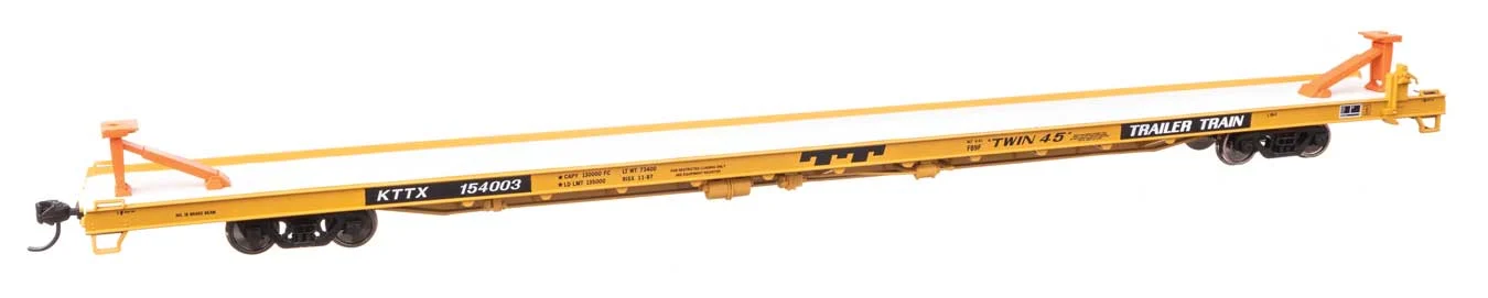 Walthers Mainline HO Trailer-Train KTTX #154003 (yellow, black; Twin 45') 89' Channel Side Flatcar