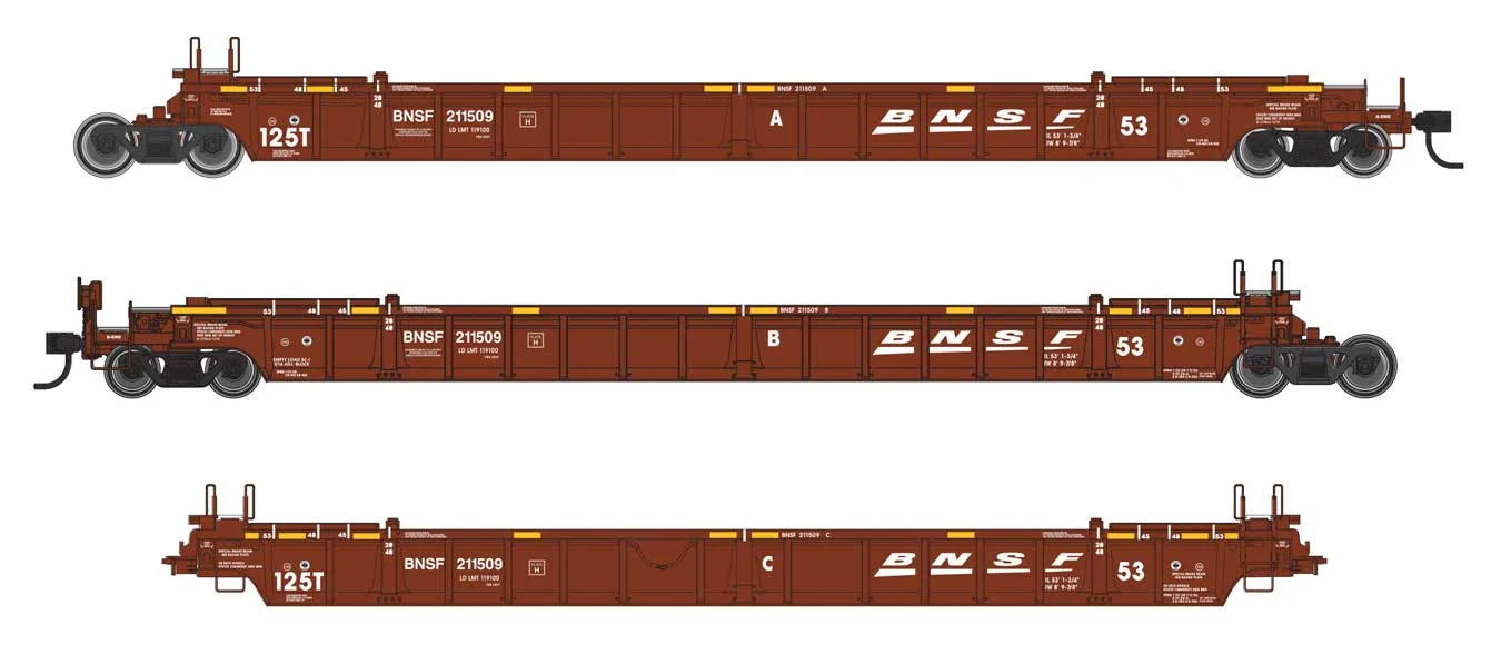 Walthers Mainline HO Scale BNSF #211509 NSC 53' Articulated Well Car - 3 Pack - 910-55817