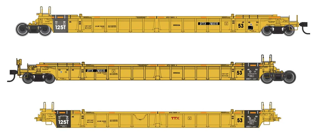 Walthers Mainline HO Scale TTX DTTX #785570 NSC 53' Articulated Well Car - 3 Pack - 910-55826