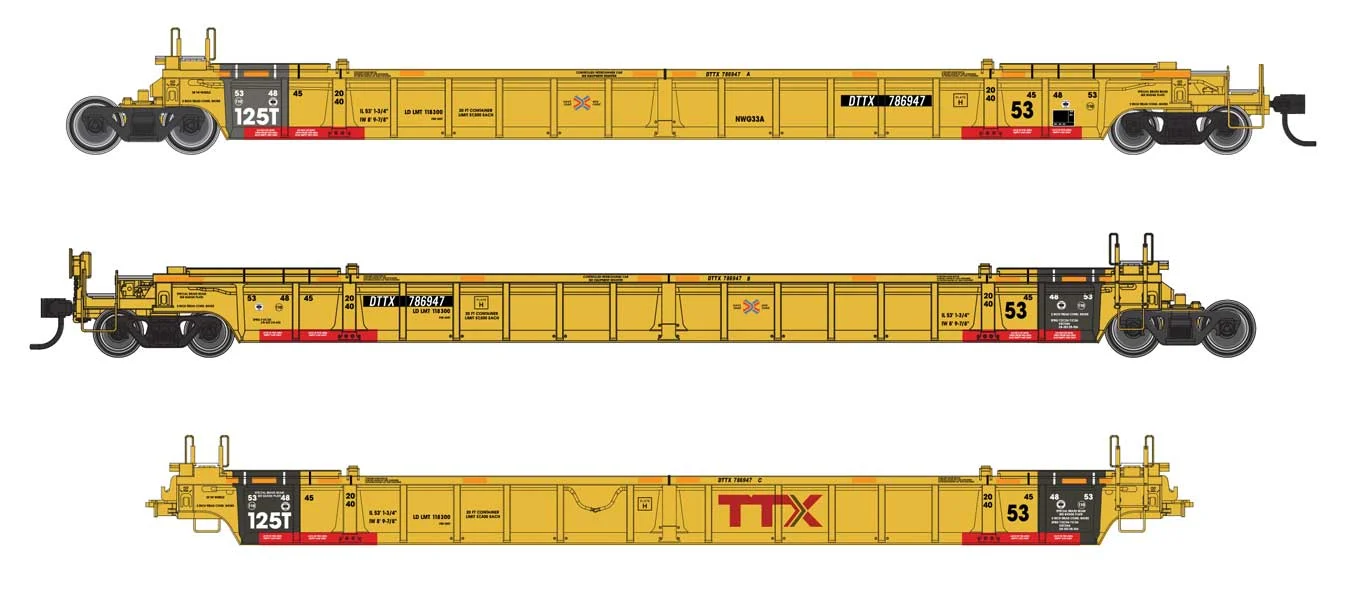 Walthers Mainline HO Scale TTX DTTX #786947 NSC 53' Articulated Well Car - 3 Pack - 910-55832