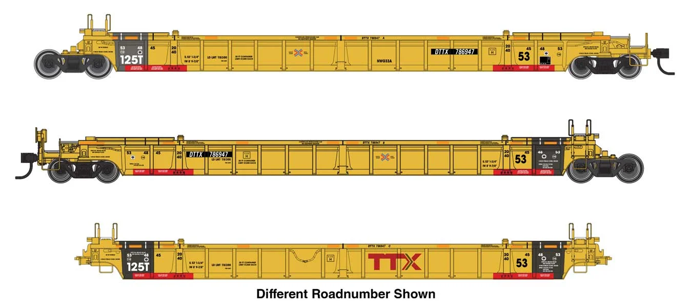 Walthers Mainline HO Scale TTX DTTX #786996 NSC 53' Articulated Well Car - 3 Pack - 910-55834