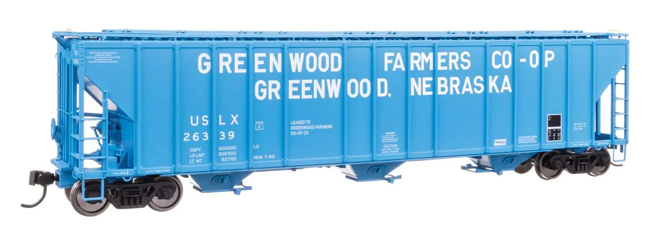 Walthers Proto HO Scale 55'Evans 4780 Covered Hopper Greenwood Farmers USLX #26339 - 920-106192