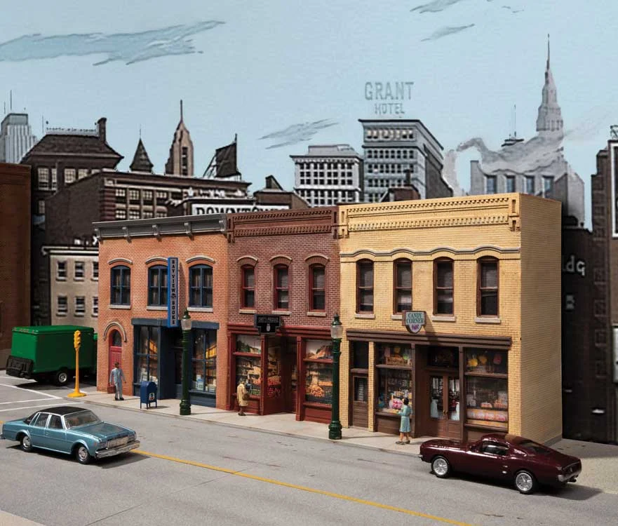 Walthers Cornerstone HO Scale Merchant’s Row Background Building Kit – Downtown Storefronts – 933-4072