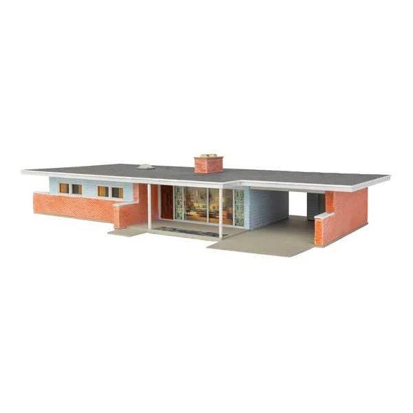Walthers Cornerstone HO Scale Mid-Century Modern Home Kit – Postwar Suburban Residence Structure – 933-4156