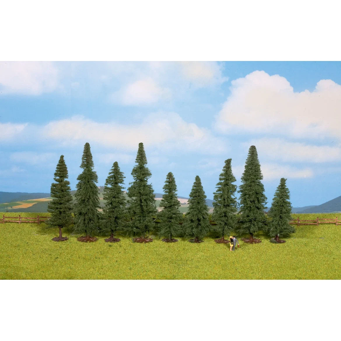 Walthers Fir Trees pkg(9) -- 3-1/8 to 4-3/4" 8 to 12cm Tall w/Flat Base