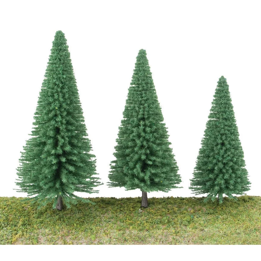 Walthers Pine Trees pkg(10) -- 3-3/8 to 5-1/2" 8 to 14cm (Includes Pin Base)