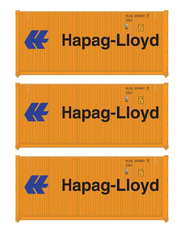 Walthers SceneMaster HO Hapag-Lloyd 20' Corrugated Container 3-Pack