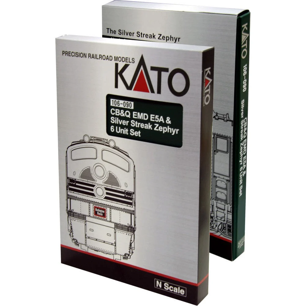 Kato N Scale CB&Q Silver Streak Zephyr 6pc Set With E5A & 5 Passenger Cars 106-090