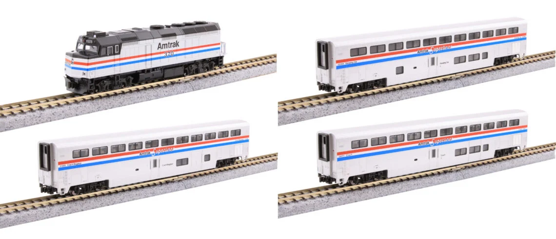 Kato N Scale Amtrak F40PH & Superliner Phase III 4-Unit Passenger Train Set w/ Factory Installed DCC & Sound - 1063530-S
