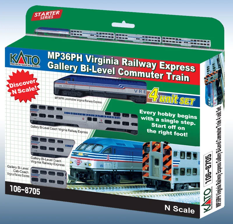 Kato N VRE MP36PH &(3) Bi-Level Commuter Train w/DCC