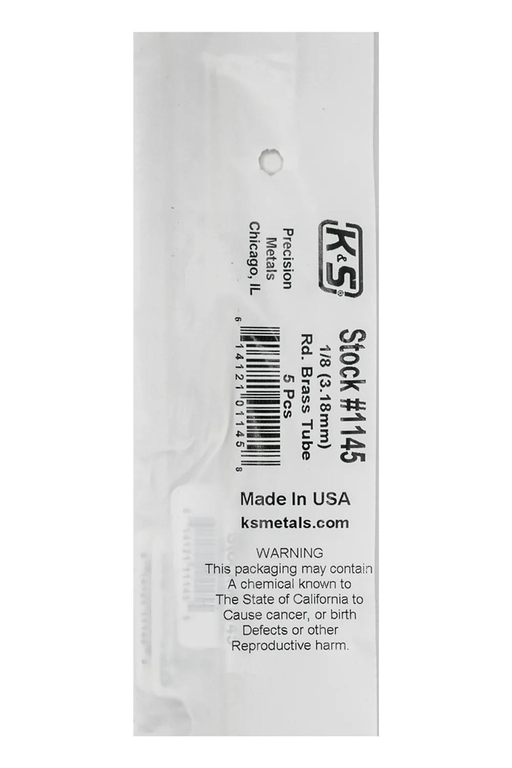 Round Brass Tube: 1/8" OD x 0.014" Wall x 36" Long (5 Pieces) - K&S