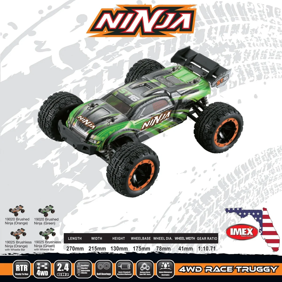 1/16 IMEX Ninja Brushed RTR 4WD Truggy - Green 19020G