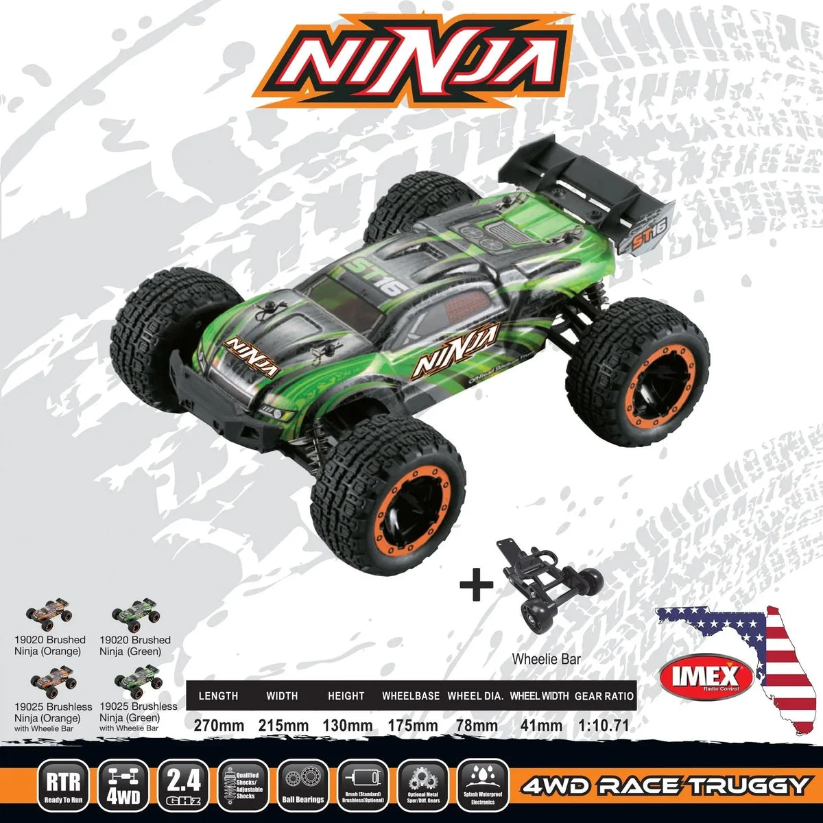 1/16 IMEX Ninja Brushless RTR 4WD Truggy - Green 19025G