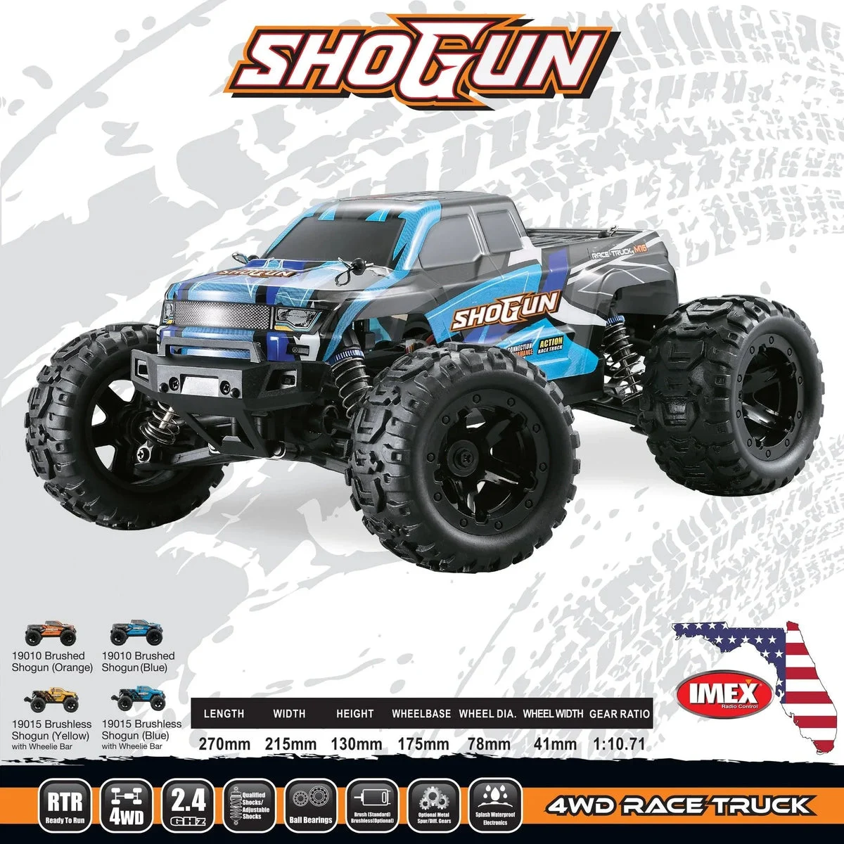 1/16 IMEX Shogun Brushless RTR 4WD Monster Truck - Blue 19015B