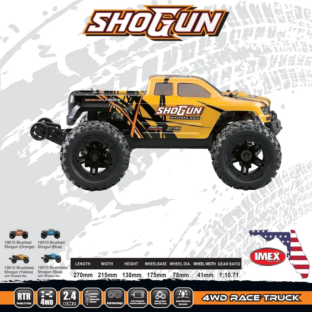 1/16 IMEX Shogun Brushless RTR 4WD Monster Truck - Yellow 19015Y