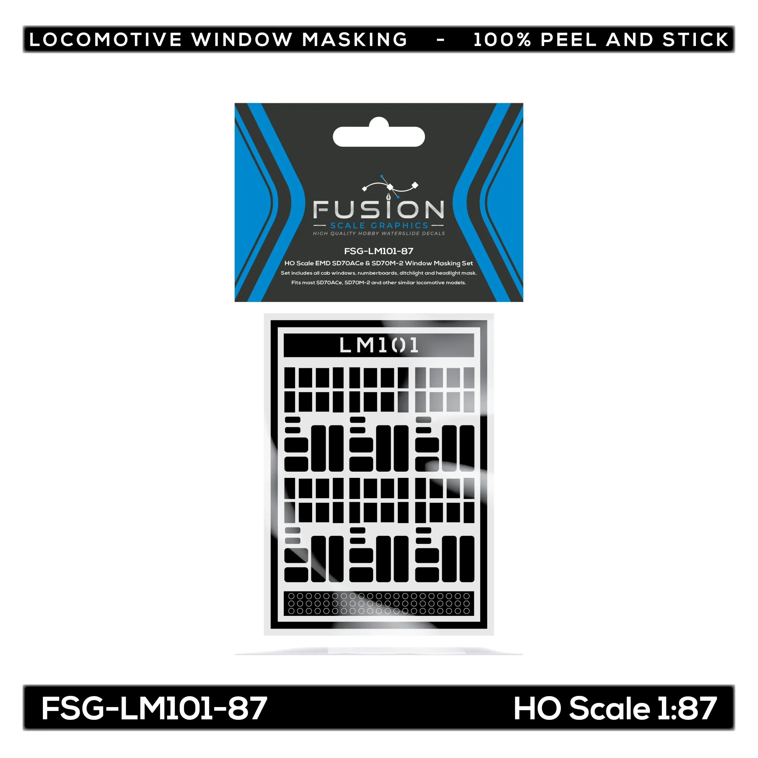 Fusion Scale Graphics HO Scale EMD SD70ACe & SD70M-2 Locomotive Window Masking Set
