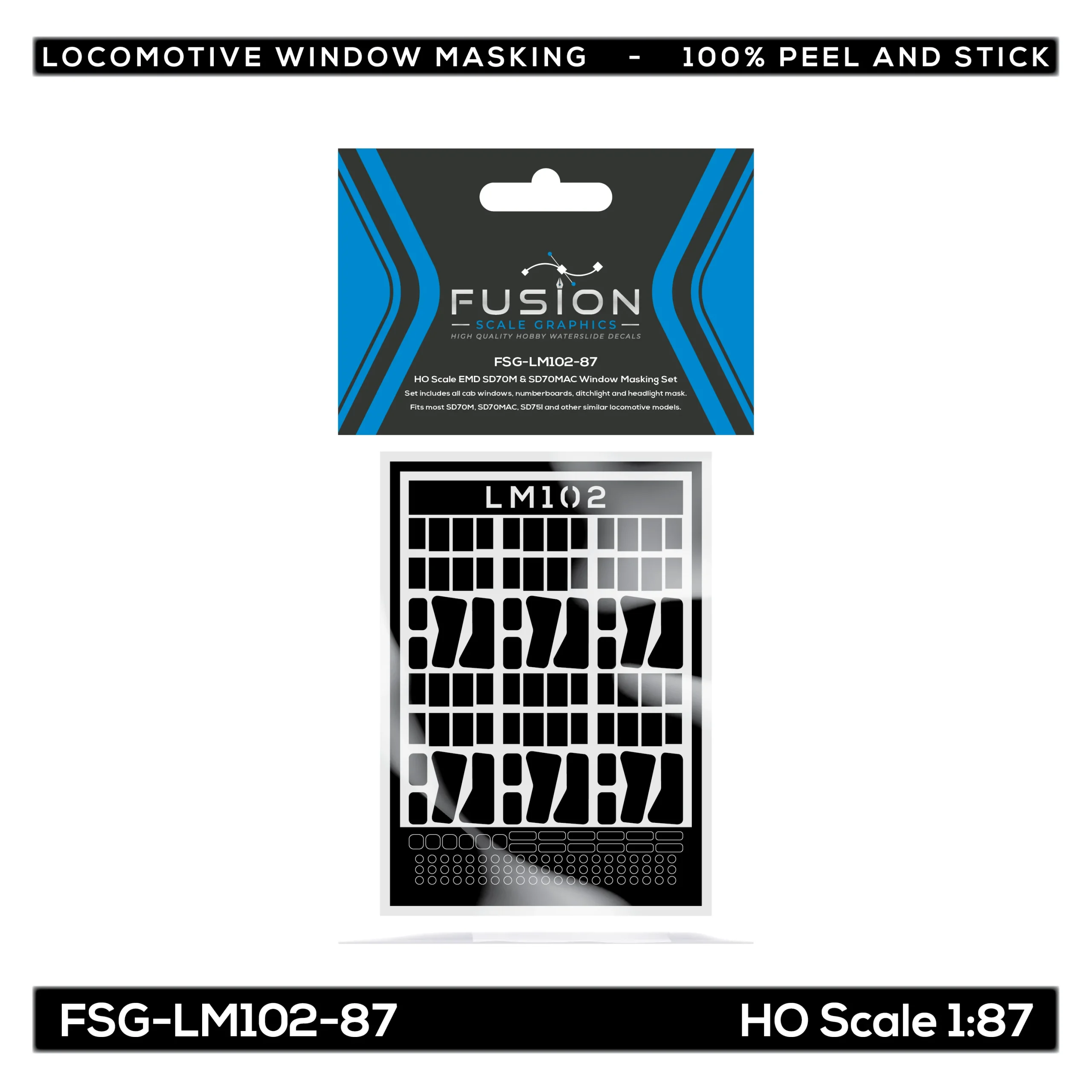 Fusion Scale Graphics HO Scale EMD SD70M & SD70MAC Locomotive Window Masking Set