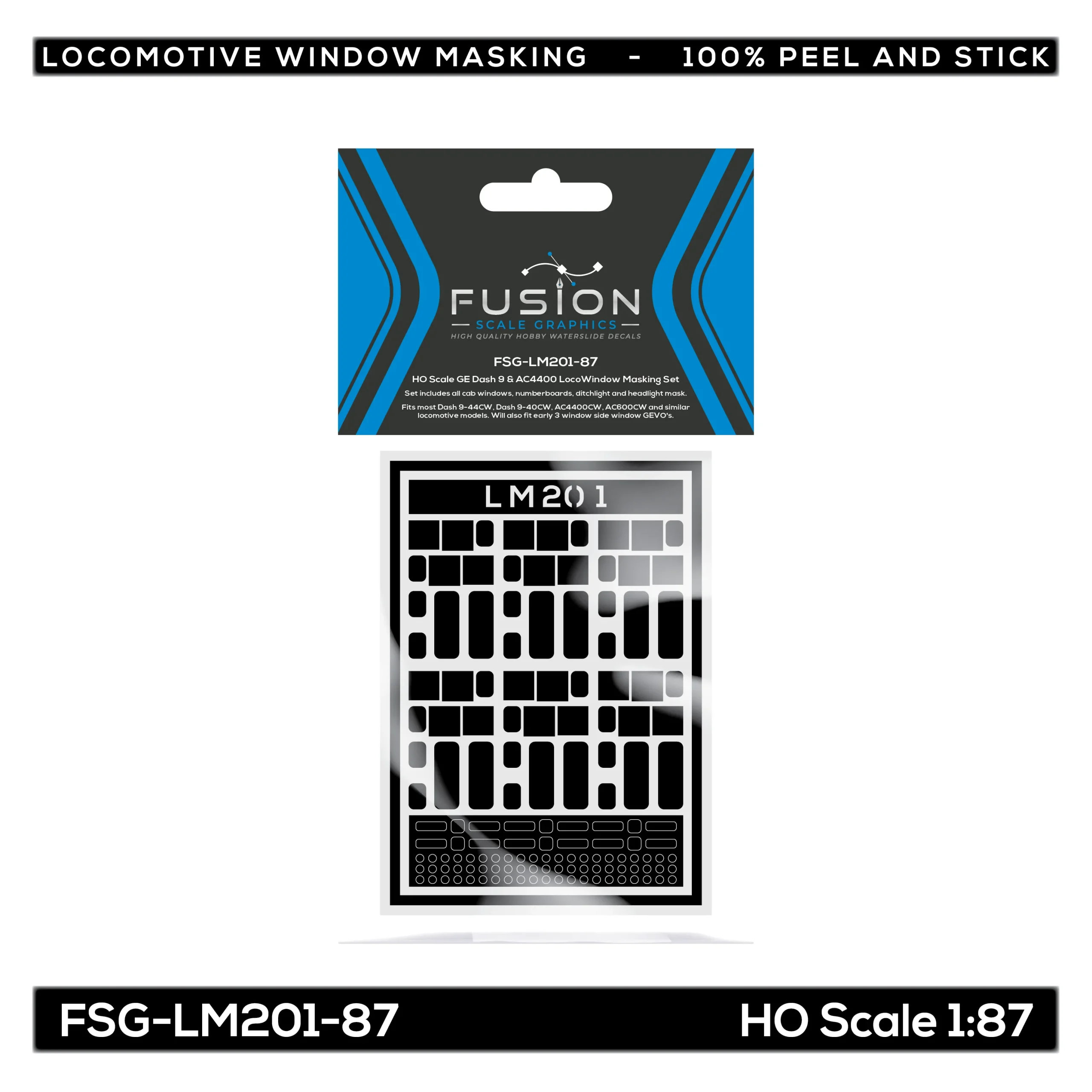 HO Scale GE Dash 9 & AC4400 Locomotive Window Masking Set - Fusion Scale Graphics