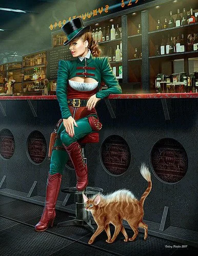 1/24 Master Box At the Edge of the Universe Female Grifter Fancy Dressed Sitting on Stool Leaning on Bar Section - Master Box LTD