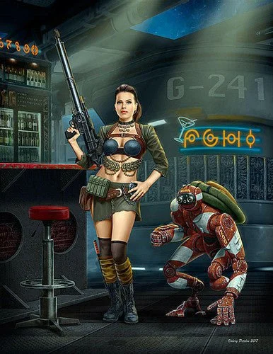 1/24 Master Box At the Edge of the Universe Female Warrior Holding Machine Gun & Fighting Robot - Master Box LTD