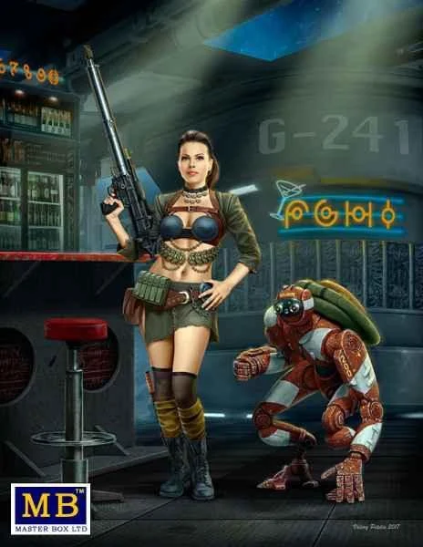 1/24 Master Box - Female Warrior Holding Machine Gun & Fighting Robot 24035