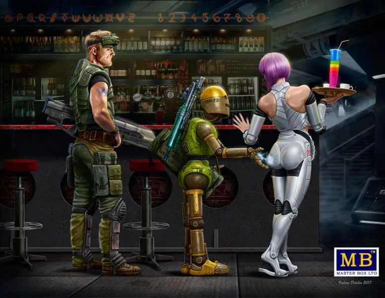 1/24 Master Box - Space Mercenary With Gun, Robot & Android Waitress 24031