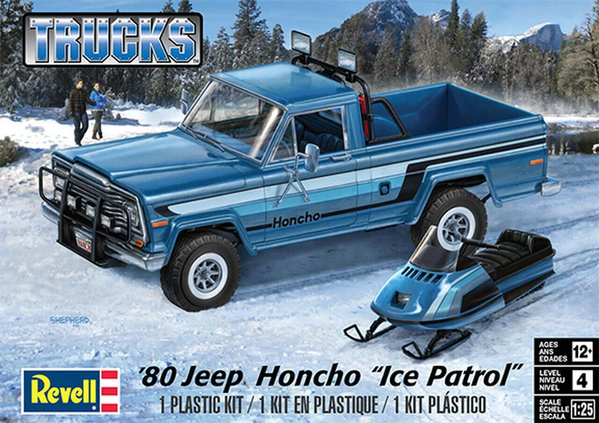 1/25 Revell-Monogram 1980 Ice Patrol Honcho Jeep Pickup Truck w/Snowmobile 7224