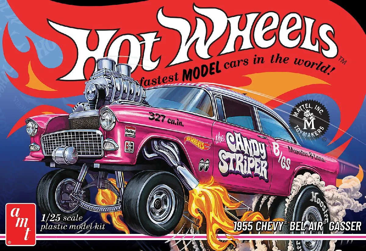 AMT 1/25 Hot Wheels 1955 Chevy Bel Air Sedan Gasser Candy Striper Plastic Model Kit - AMT1528
