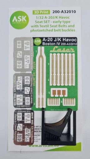 1/32 Artscale A-20J/K Havoc - Seat SET - early type with Textil Seat Belts and photoetched belt buckles