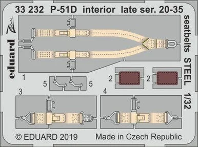 1/32 Eduard P-51D interior late ser. 20-35 seatbelts STEEL Photo Etch for Tamiya
