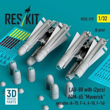 1/32 Reskit AGM-65 Maverick missiles (6 pcs) with LAU-88 (2 pcs) (A-10, F-16, F-8) (3D Printed)