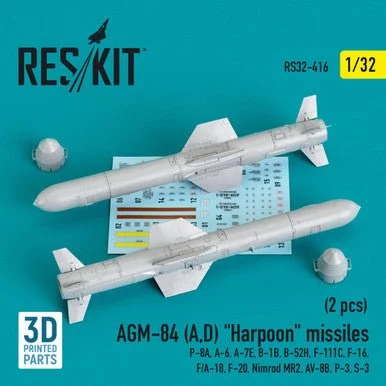 1/32 Reskit AGM-84 (A,D) Harpoon missiles (2 pcs) (P-8A, A-6, A-7E, B-1B, B-52H, F-111C, F-16, F/A-18, F-20, Nimrod MR2, AV-8B, P-3, S-3) (3D Printing)