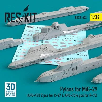1/32 Reskit Pylons for MiG-29 (APU-470 2 pcs for R-27 & APU-73 4 pcs for R-73)