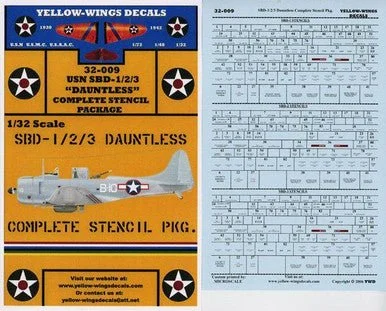1/32 Yellow Wings Decals Complete SBD-1/2/3 Dauntless Stencil Package