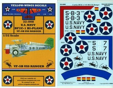 1/32 Yellow Wings Decals Curtiss BF2C-1 Bi-Plane Fighter/Bomber