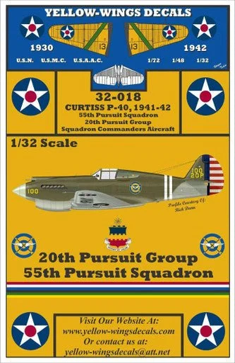 1/32 Yellow Wings Decals Curtiss P-40 Fighter 55th PS, 33rd PS, 36th PS