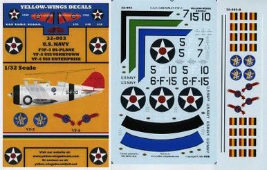 1/32 Yellow Wings Decals Grumman F3F-3 Bi-Plane Fighter