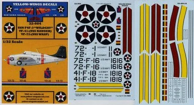 1/32 Yellow Wings Decals Grumman F4F-3 Wildcat Fighter