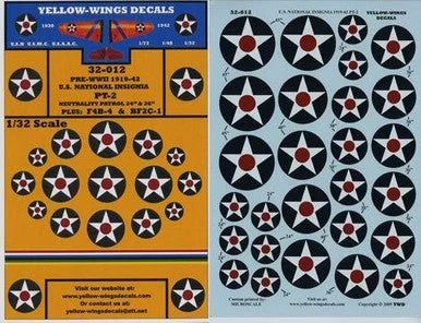 1/32 Yellow Wings Decals U.S. National Insignia F4B-4, BF2C-1, Neutrality Patrol With/Red Dot