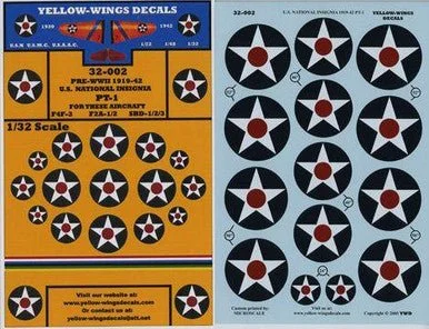 1/32 Yellow Wings Decals US National Insignia SBD-1/2, F4F-3/3A, F2A- 1/2 With/Red Dot